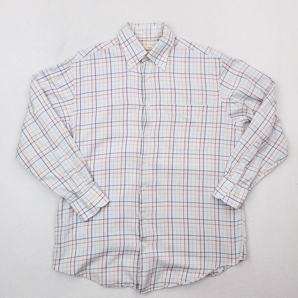 Peter Millar Shirt Mens Medium Blue Orange Check Plaid Button Down Relaxed Fit